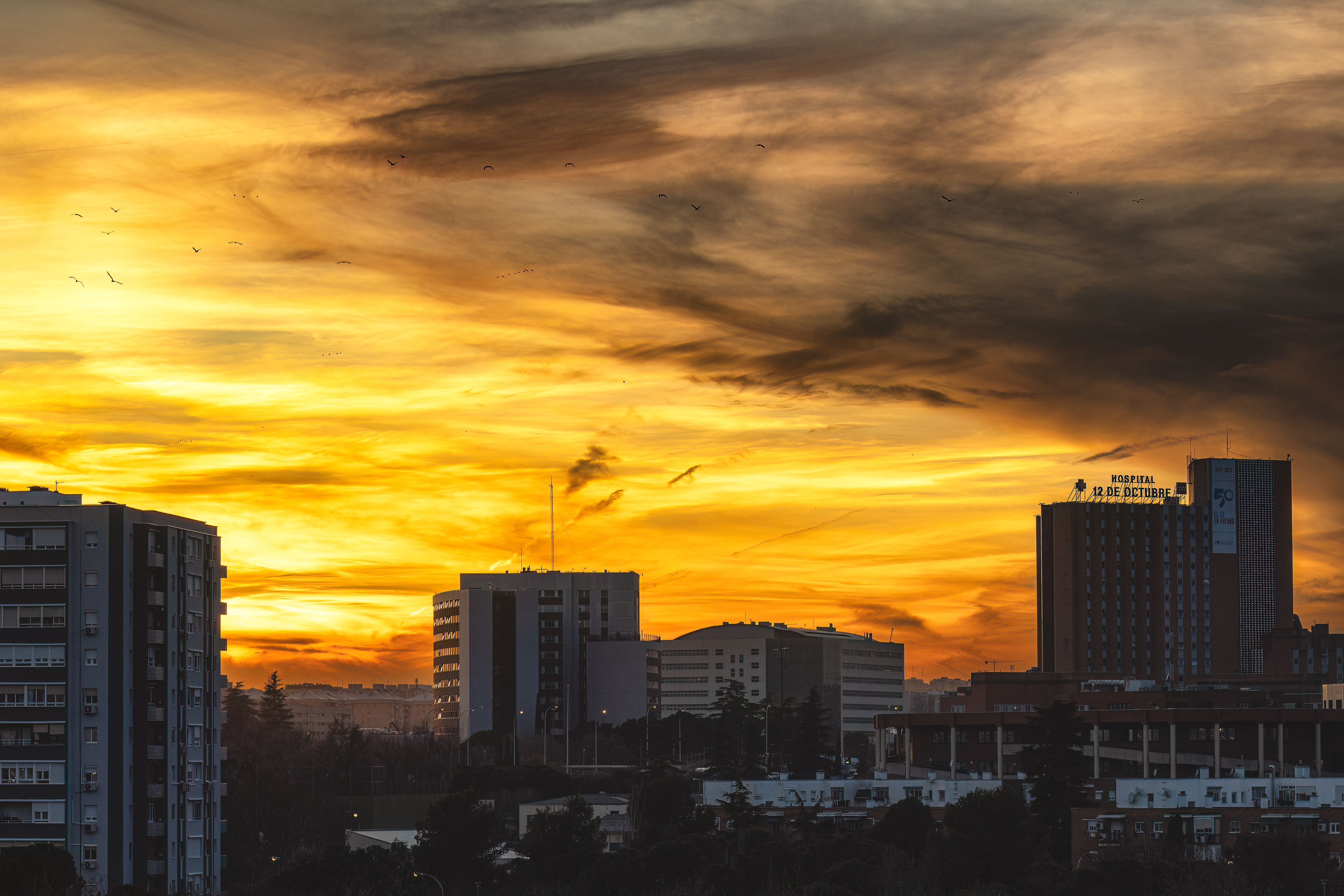 Vista de un atardecer urbano
